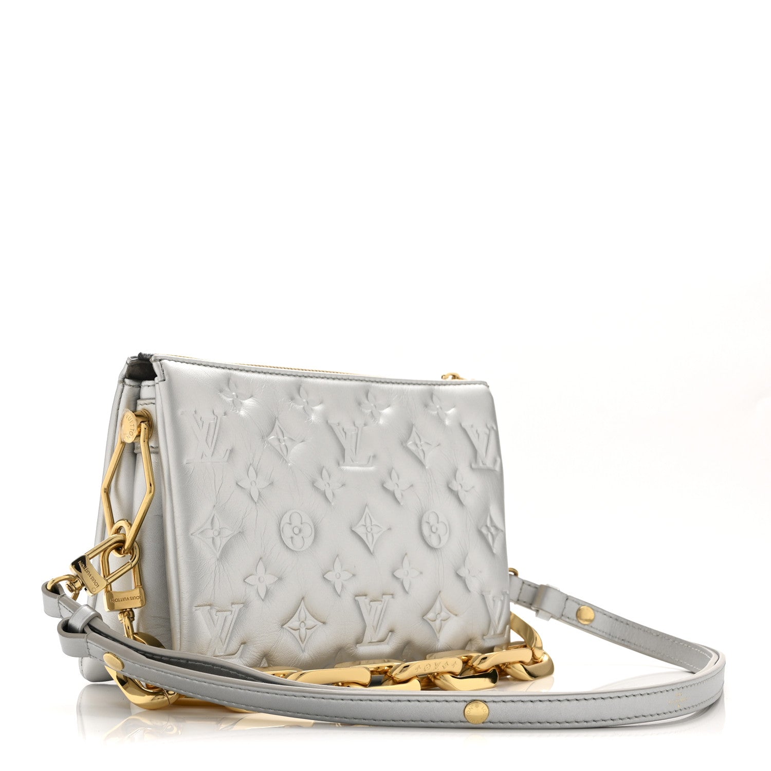 Louis Vuitton Lambskin Embossed Monogram Coussin BB Silver 3 of 9