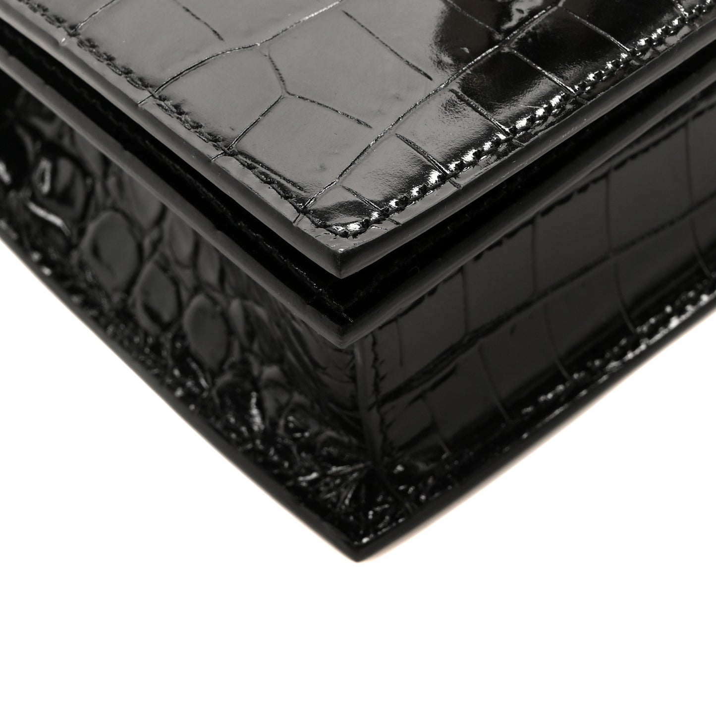 Calfskin Shiny Crocodile Embossed Jeweled Satchel Black