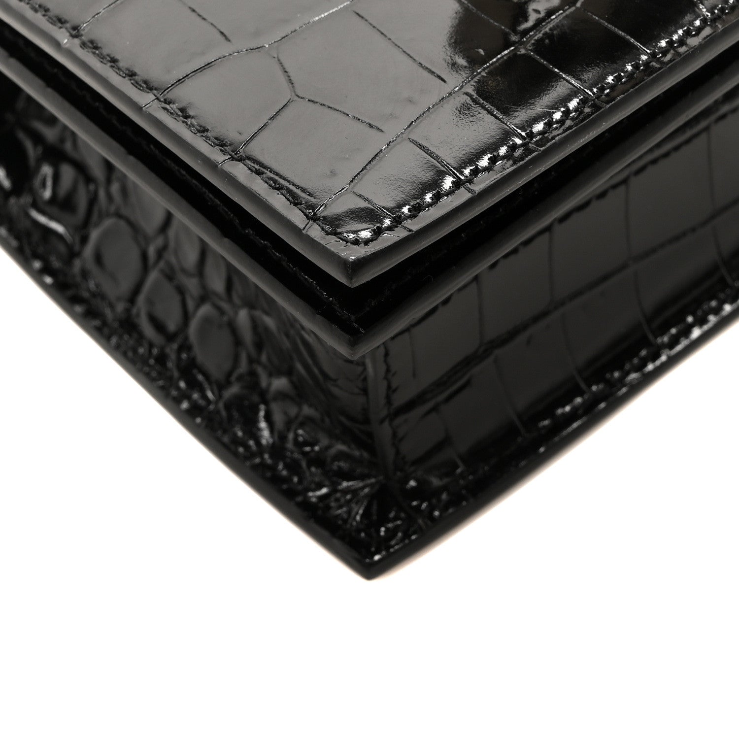 Alexander McQueen Calfskin Shiny Crocodile Embossed Jeweled Satchel Black 8 of 10
