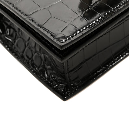 Alexander McQueen Calfskin Shiny Crocodile Embossed Jeweled Satchel Black 8 of 10