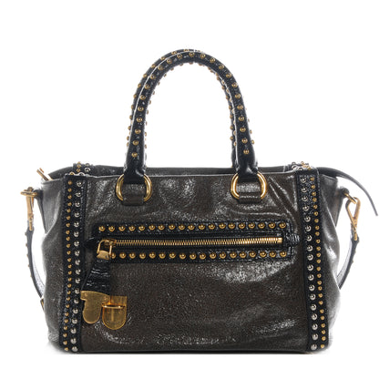 Prada Crackled Calfskin Studded Tote Black 1 of 8