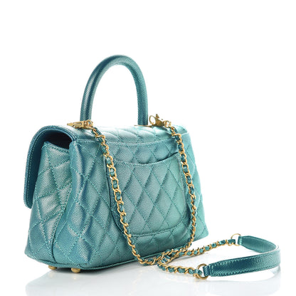 Chanel Metallic Caviar Quilted Mini Coco Handle Flap Blue 3 of 10