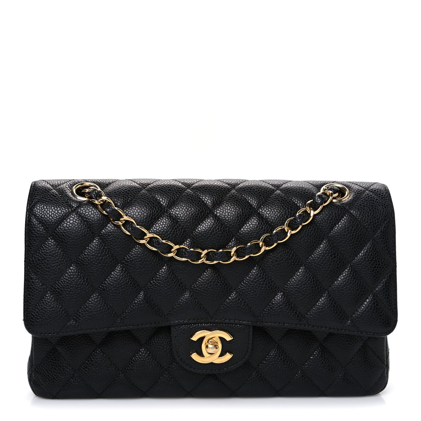 Caviar Quilted Medium Double Flap Black