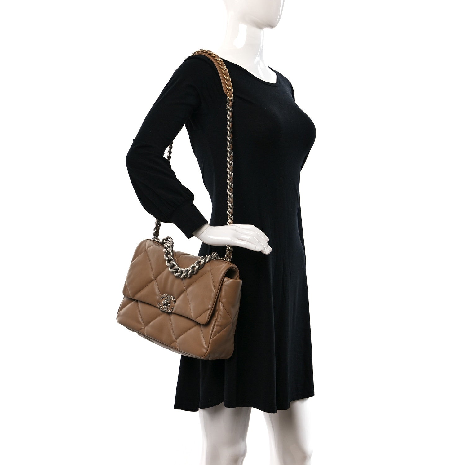 Chanel Lambskin Quilted Large Chanel 19 Flap Dark Beige 2 of 10