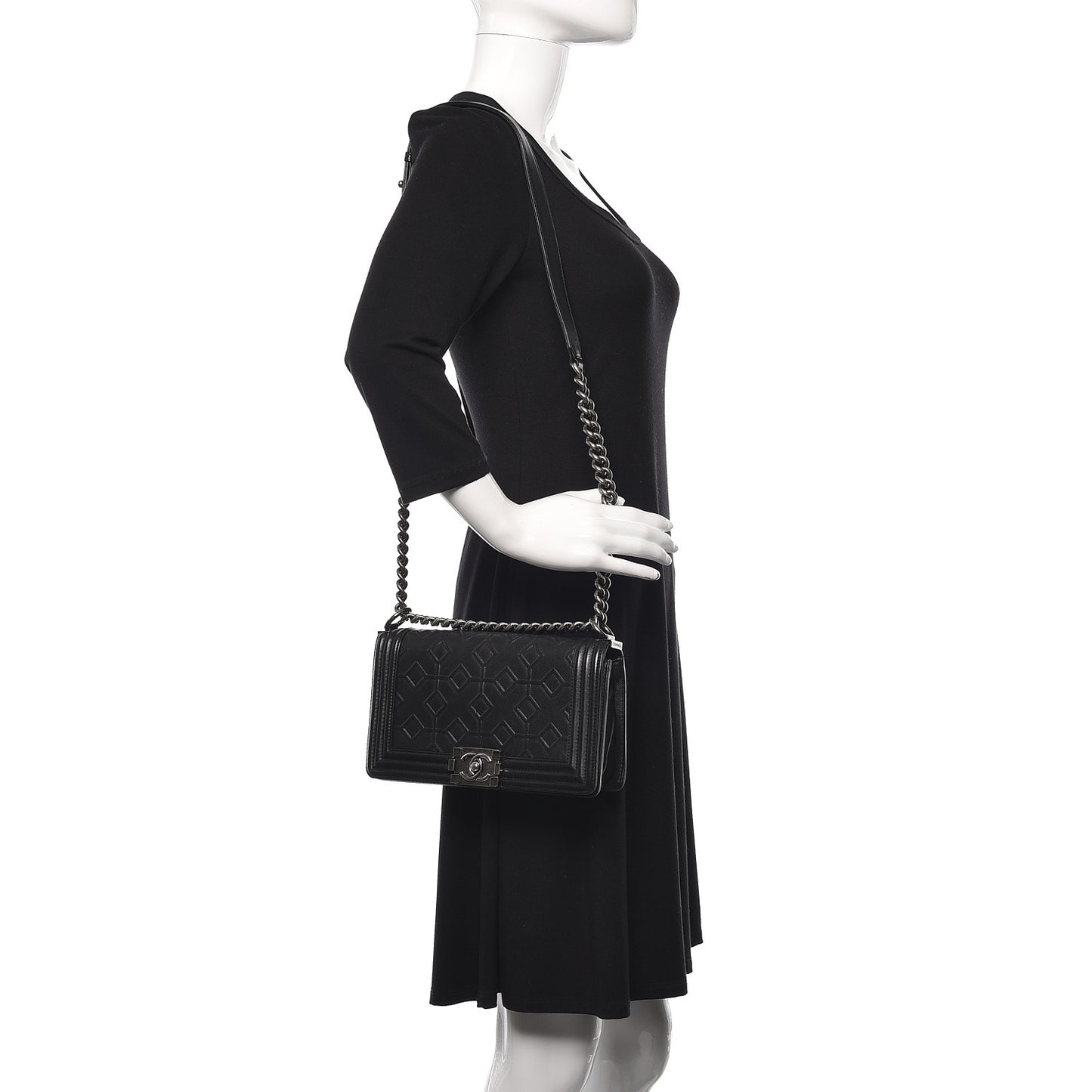 Calfskin Crystal Embossed Medium Boy Flap Black