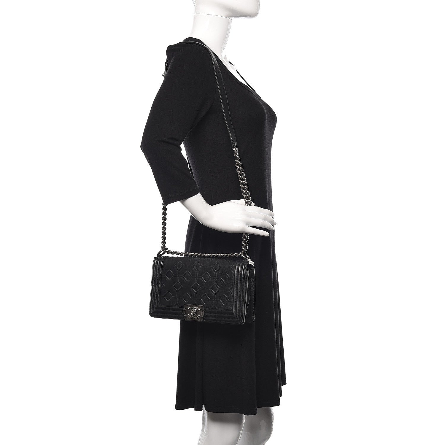 Chanel Calfskin Crystal Embossed Medium Boy Flap Black 2 of 11