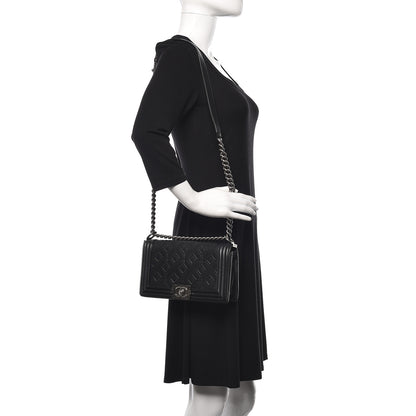 Chanel Calfskin Crystal Embossed Medium Boy Flap Black 2 of 11
