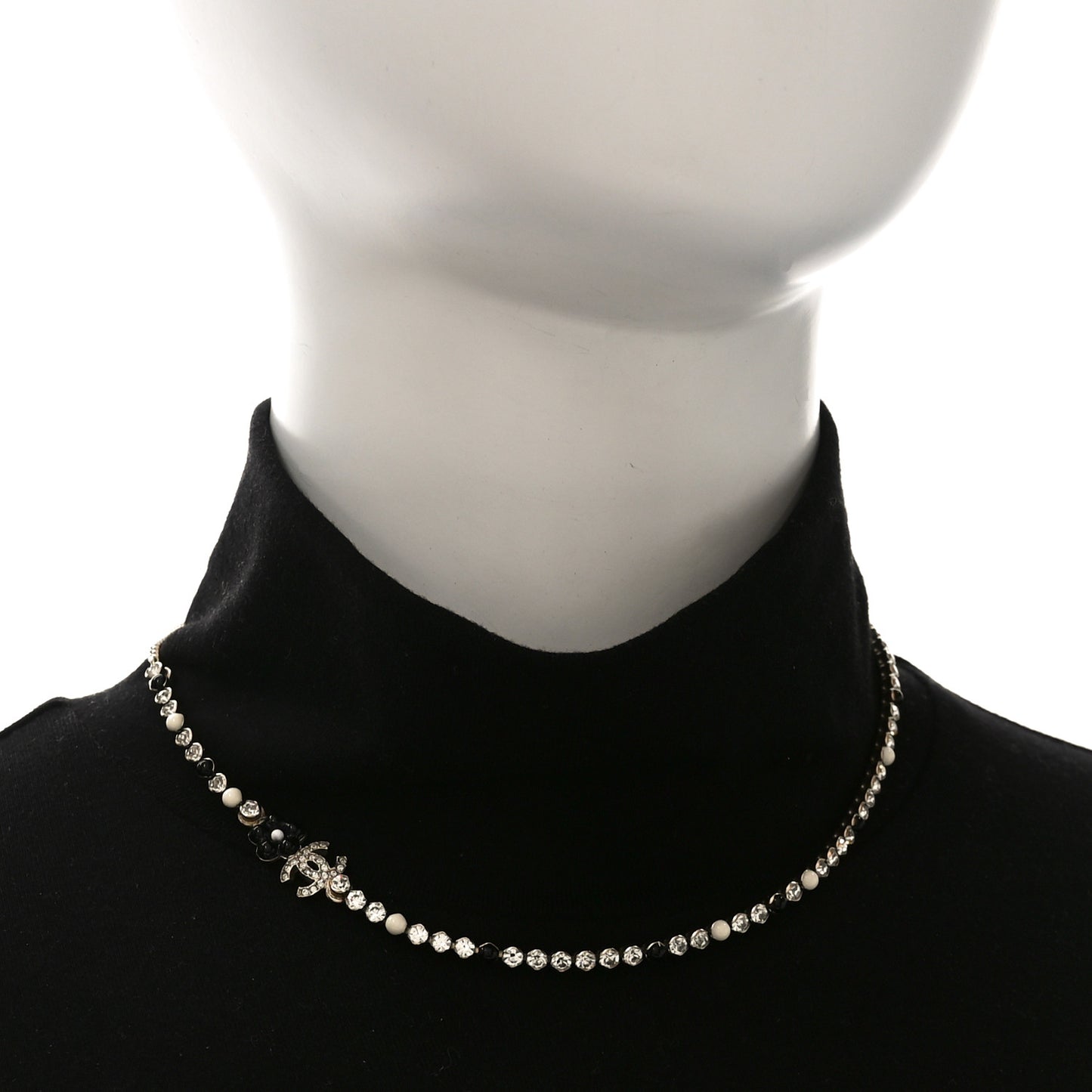 Crystal Pearl Glass Beaded CC Short Necklace Gold White Black