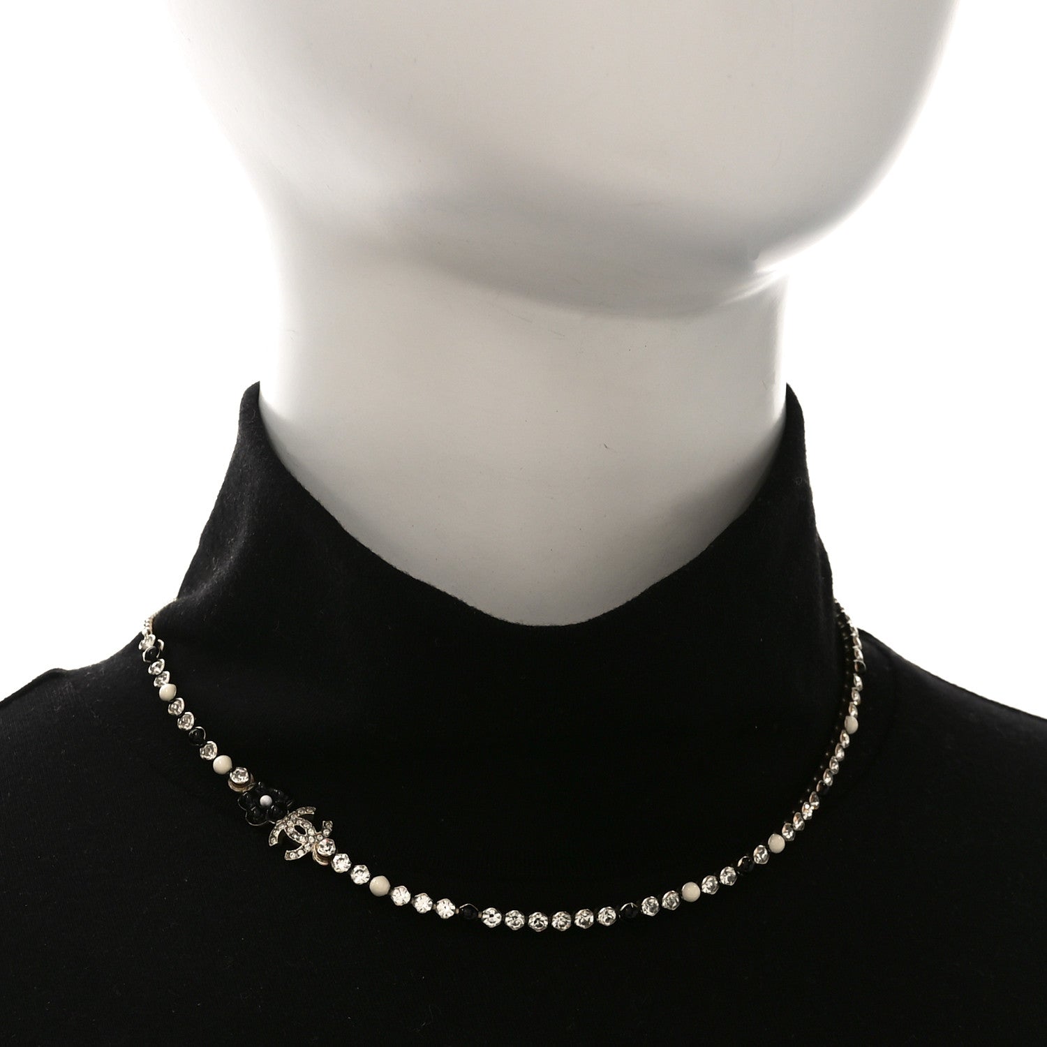 Chanel Crystal Pearl Glass Beaded CC Short Necklace Gold White Black 2 of 4
