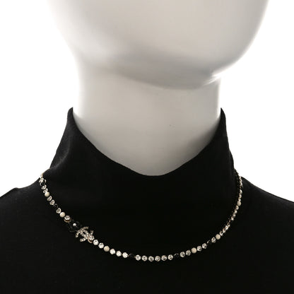 Chanel Crystal Pearl Glass Beaded CC Short Necklace Gold White Black 2 of 4