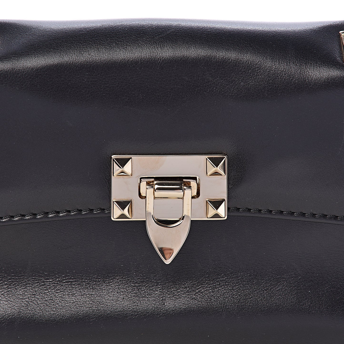 Vitello Rockstud Flip Lock Shoulder Flap Bag Black