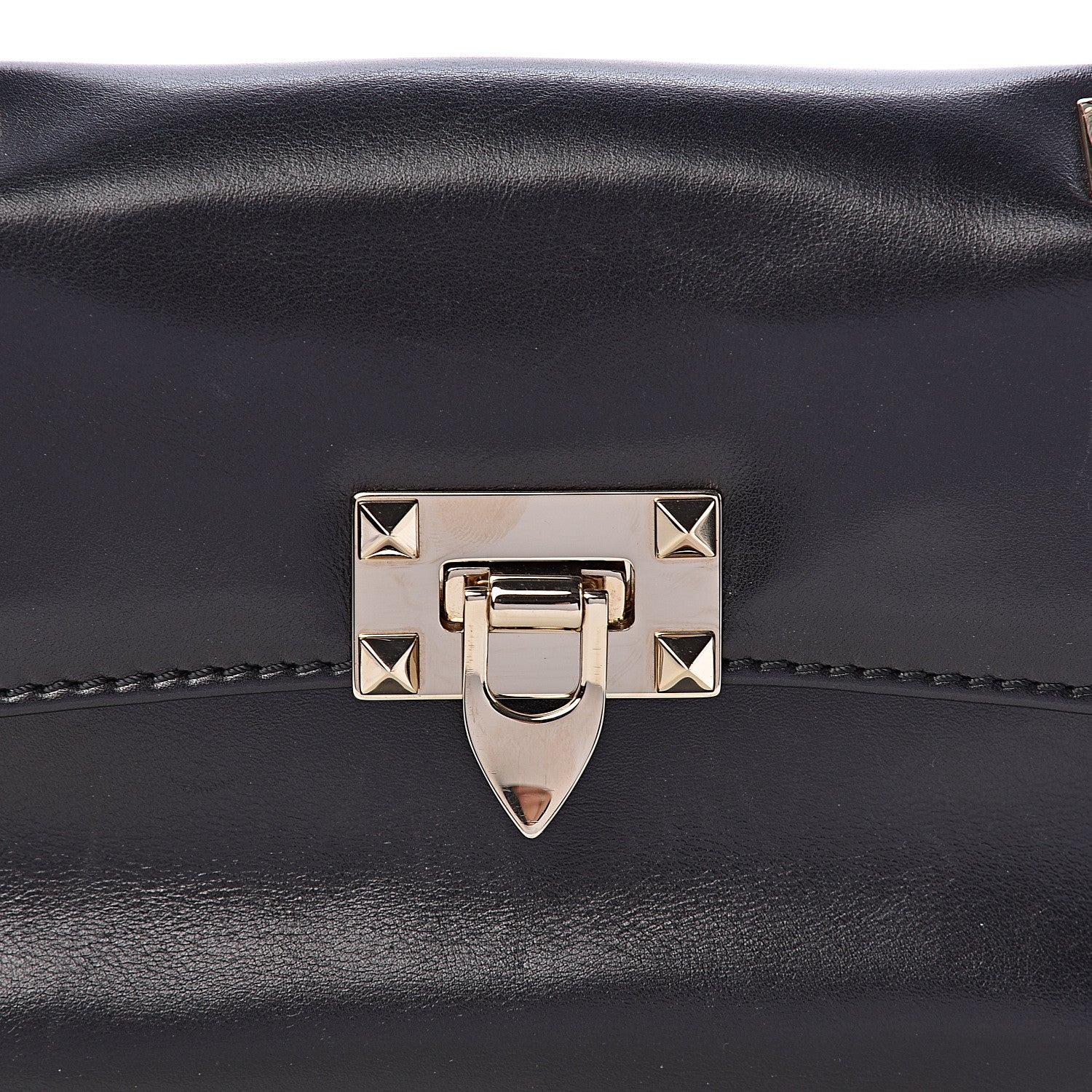 Valentino Garavani Vitello Rockstud Flip Lock Shoulder Flap Bag Black 7 of 9