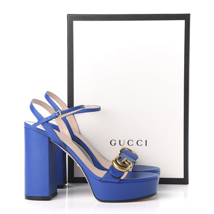 Gucci Calfskin GG Marmont Ankle Wrap 30/115mm Platform Sandals 39 Bright Blue 10 of 10
