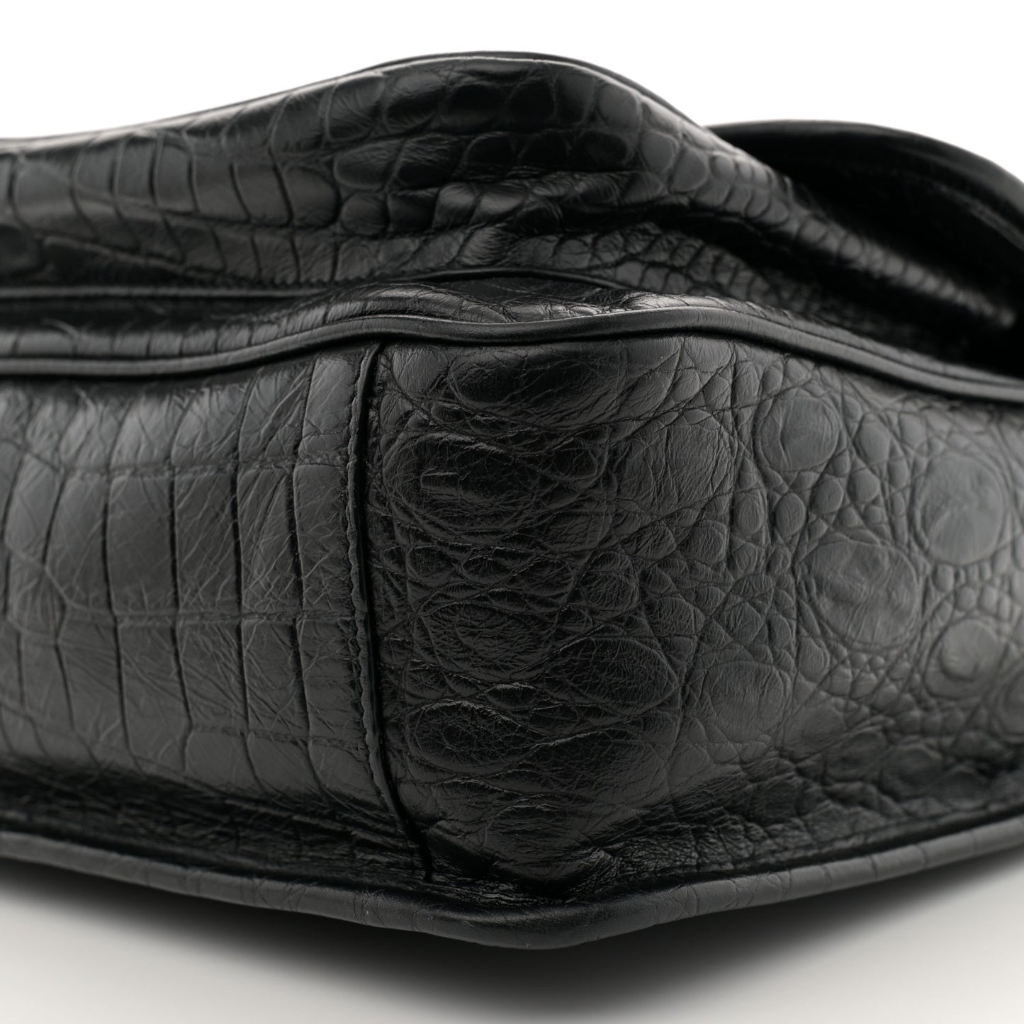 Crocodile Embossed Lambskin Monogram Medium Niki Chain Satchel Black
