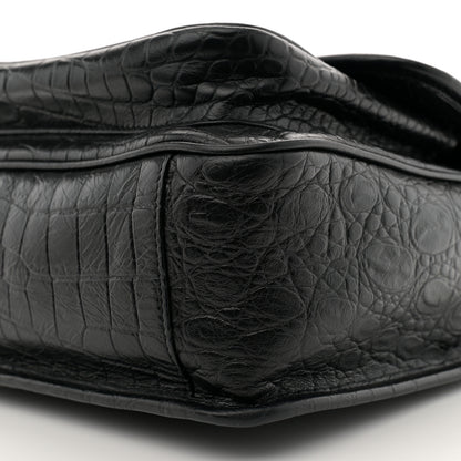 Saint Laurent Crocodile Embossed Lambskin Monogram Medium Niki Chain Satchel Black 10 of 11
