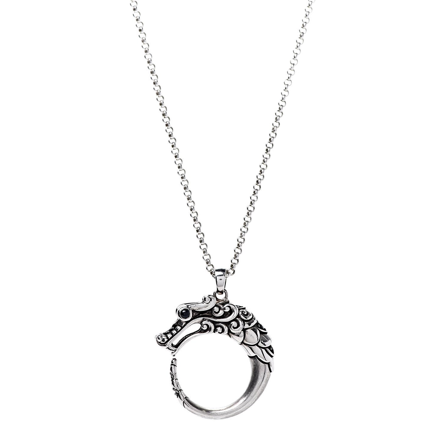 Sterling Silver Black Blue Sapphire Naga Round Pendant Necklace