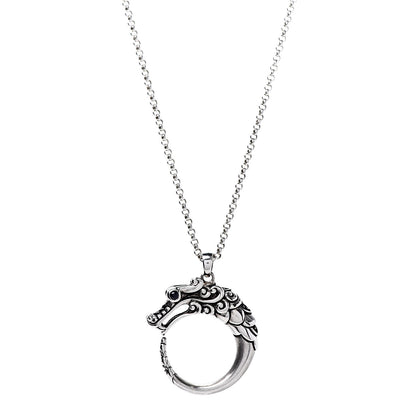 John Hardy Sterling Silver Black Blue Sapphire Naga Round Pendant Necklace 1 of 7