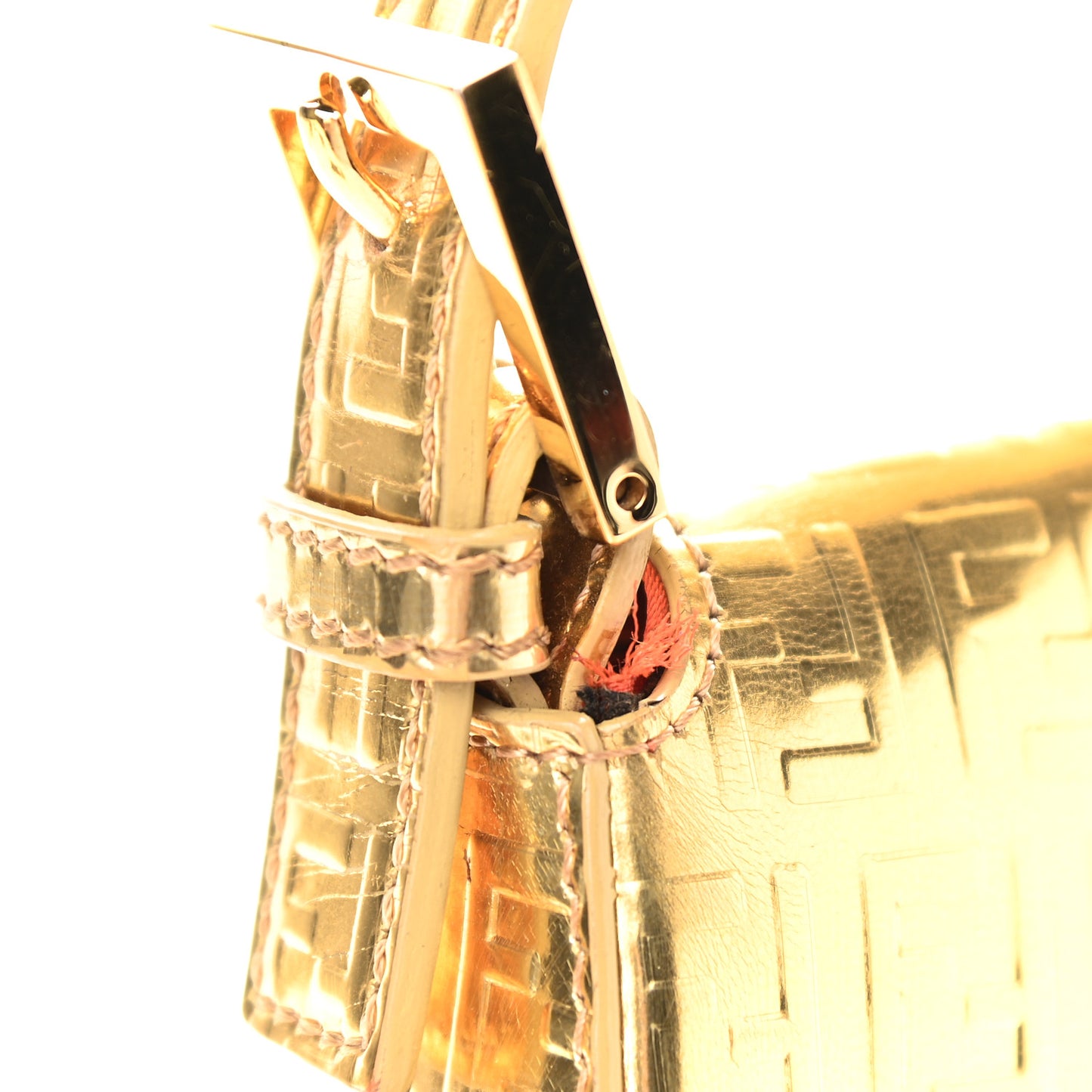 Vitello Mirror FF Embossed Mama Baguette Oro Ambrato