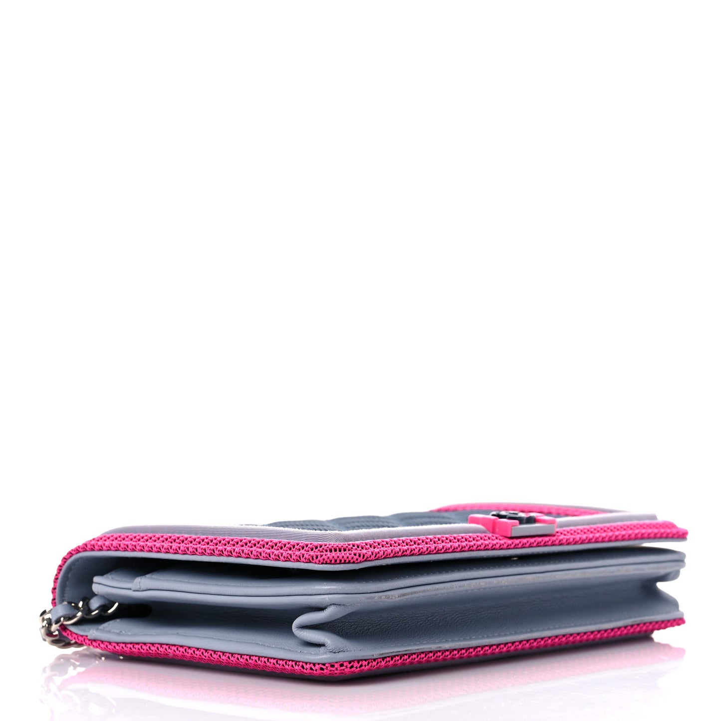 Canvas Quilted Fluo Boy Wallet On Chain WOC Dark Navy Fuchsia Grey