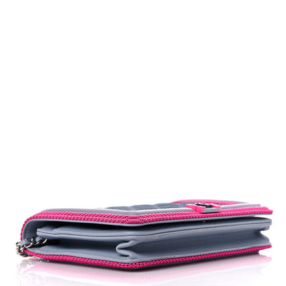 Chanel Canvas Quilted Fluo Boy Wallet On Chain WOC Dark Navy Fuchsia Grey 4 of 12
