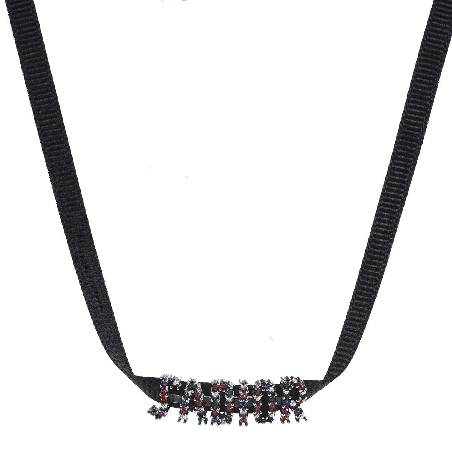 Grosgrain Ribbon Crystal J'Adior Logo Choker Necklace Multicolor