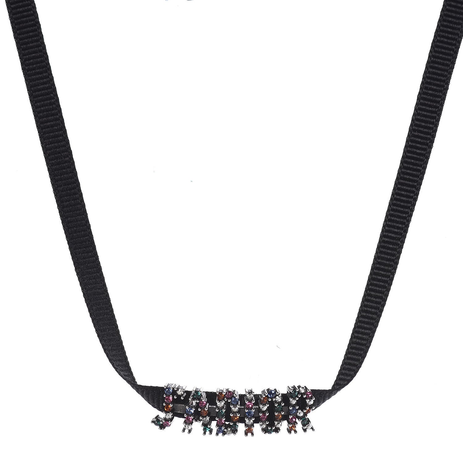 Christian Dior Grosgrain Ribbon Crystal J'Adior Logo Choker Necklace Multicolor 1 of 6
