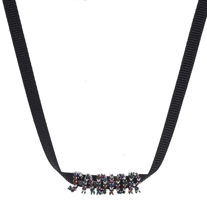 Christian Dior Grosgrain Ribbon Crystal J'Adior Logo Choker Necklace Multicolor 1 of 6