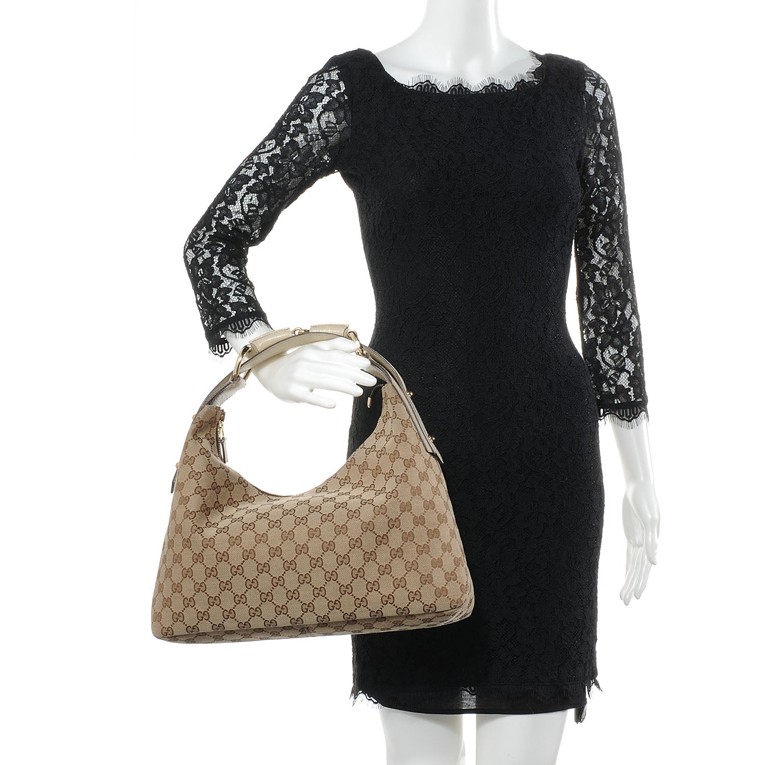 Gucci Monogram Medium Horsebit Chain Hobo Off White 2 of 9