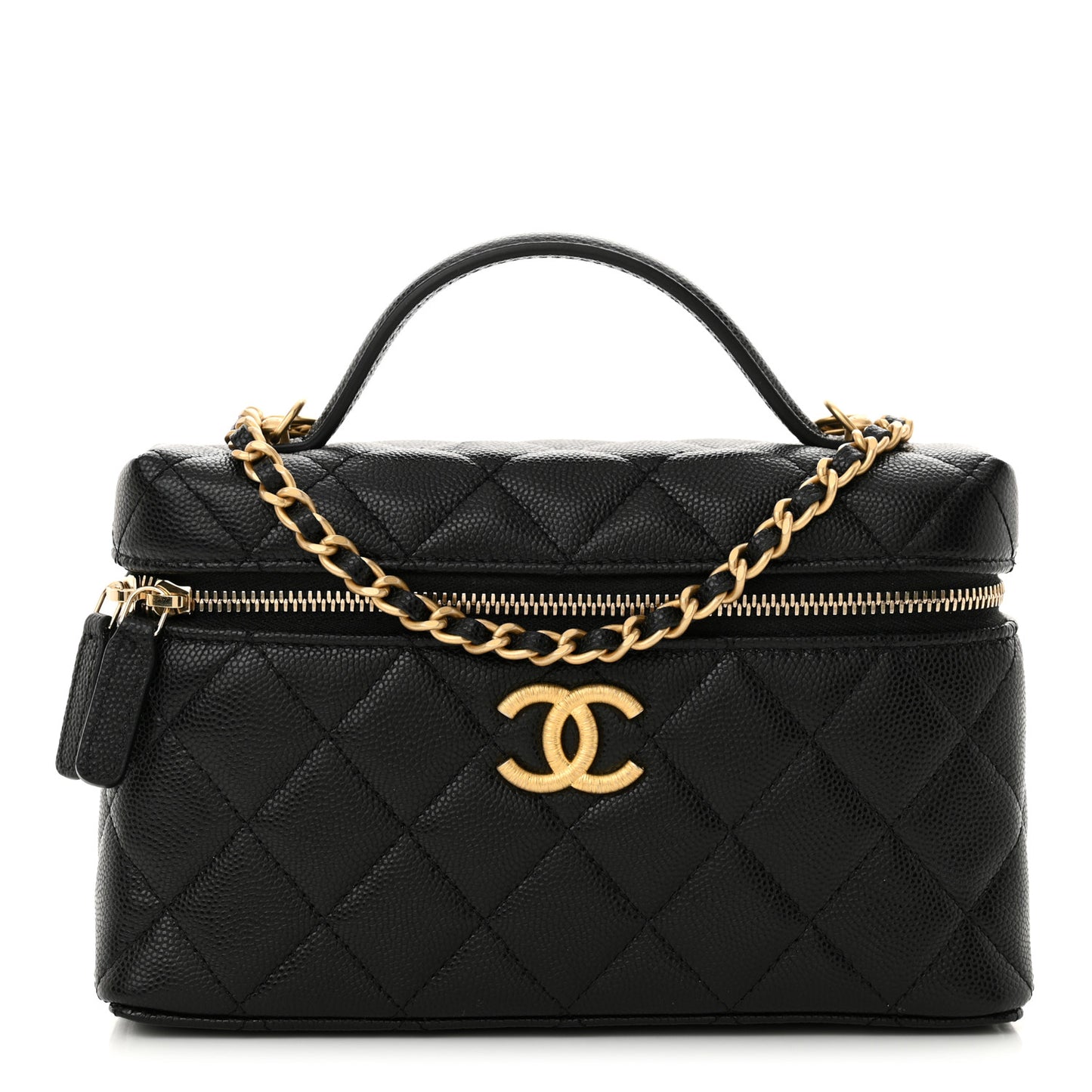 Caviar Quilted Top Handle Clutch With Chain Black