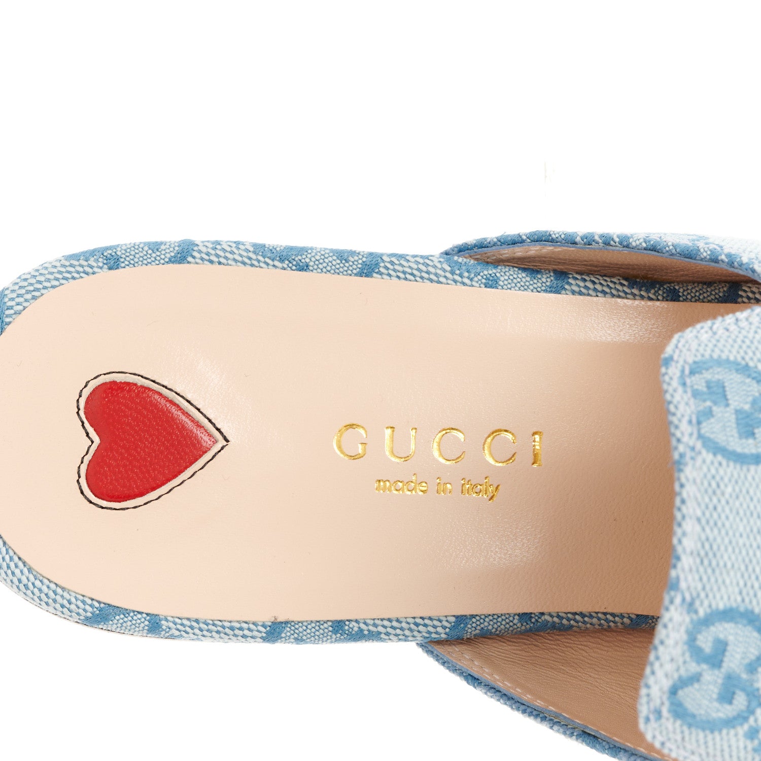 Gucci Canvas GG Monogram Nappa Womens Princetown Slippers 38 Porcelain Light Blue Dark Porcelain Light Blue 7 of 9