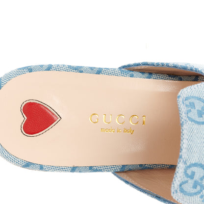 Gucci Canvas GG Monogram Nappa Womens Princetown Slippers 38 Porcelain Light Blue Dark Porcelain Light Blue 7 of 9