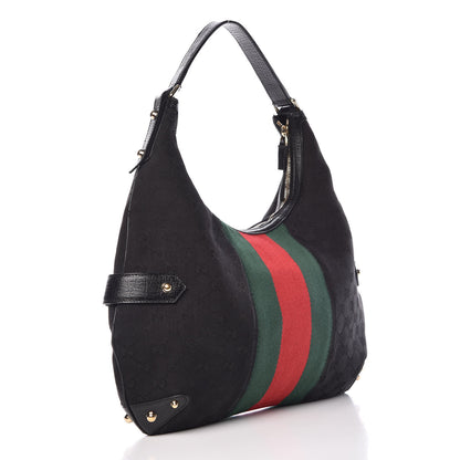 Gucci Monogram Large Horsebit Web Hobo Black 3 of 11