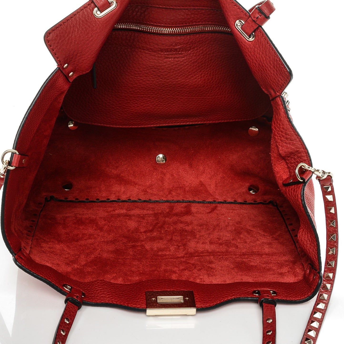 Pebbled Calfskin Medium Rockstud Tote Rosso Valentino