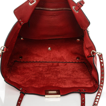 Valentino Garavani Pebbled Calfskin Medium Rockstud Tote Rosso Valentino 5 of 6