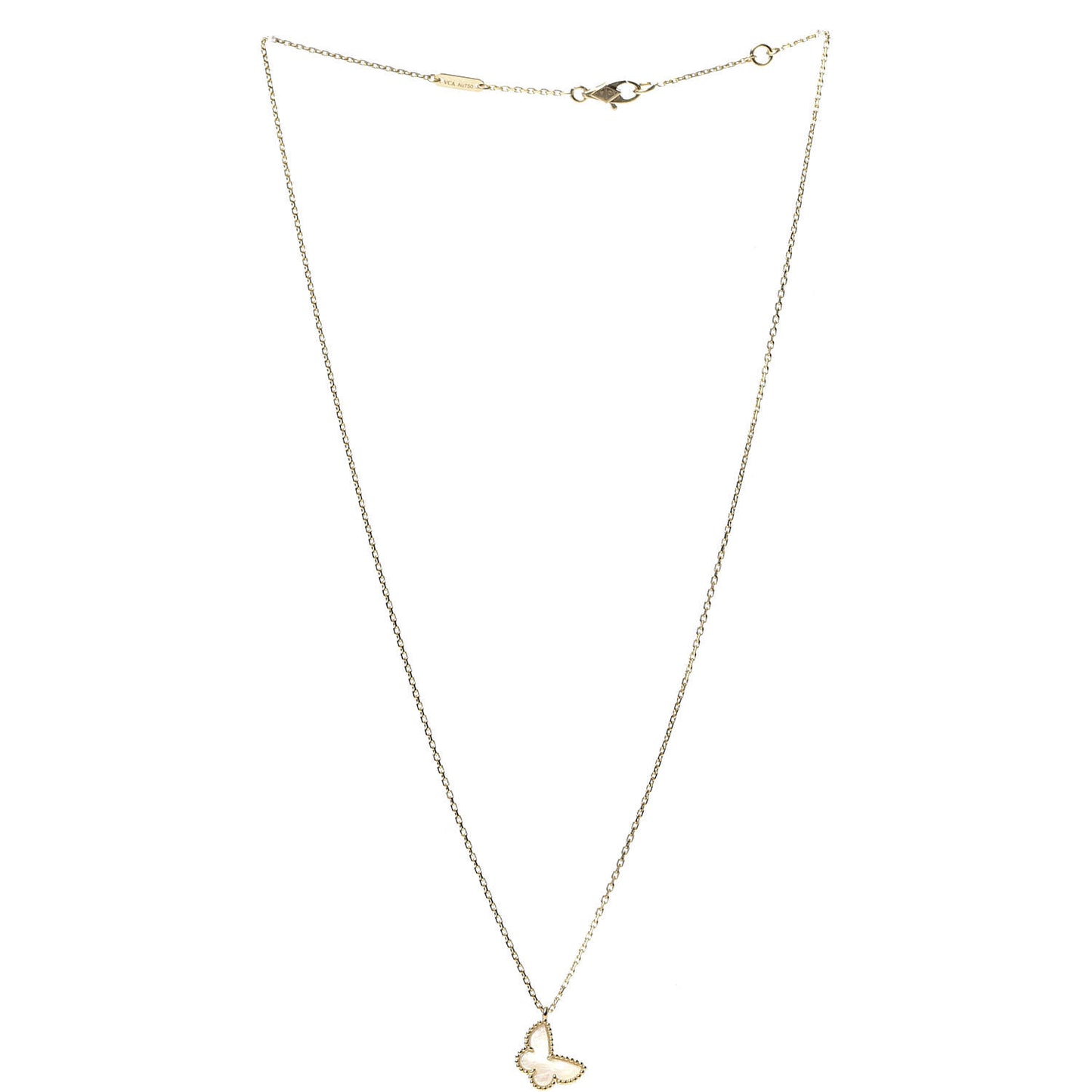 18K Yellow Gold Mother of Pearl Sweet Alhambra Butterfly Pendant Necklace