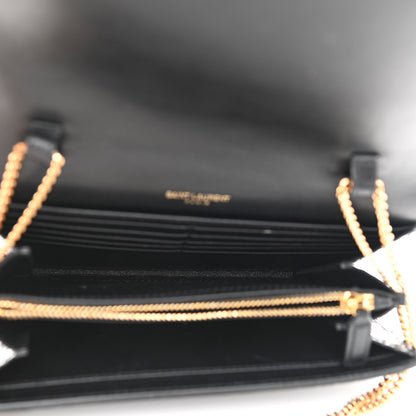 Saint Laurent Calfskin Crocodile Embossed Monogram Chain Wallet Black 5 of 9