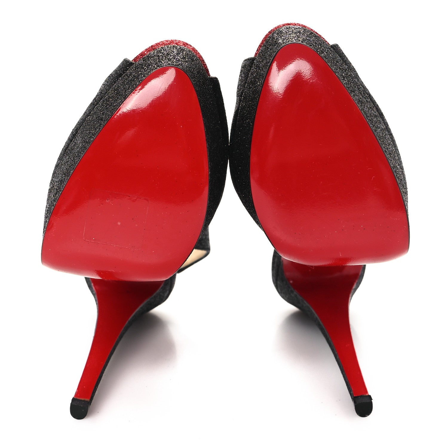 Christian Louboutin Glitter Lady Peep Sling 150 Pumps 37.5 Black Red 6 of 8