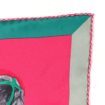 Hermes Silk Les Bassets Scarf 70 Fuchsia Etoupe Vert 4 of 4