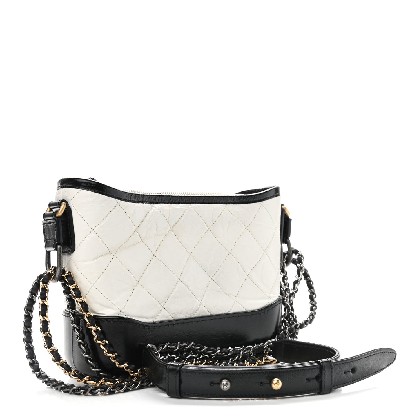 Aged Calfskin Quilted Small Gabrielle Hobo Black White