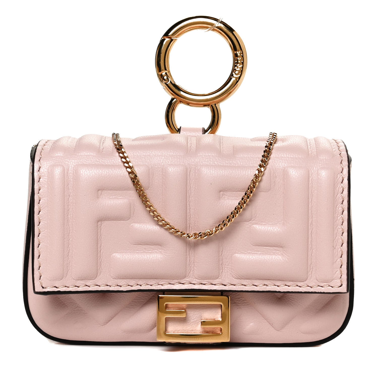 Fendi Nappa Matisse FF Embossed Nano Baguette Charm Rosa Quarzo 1 of 10