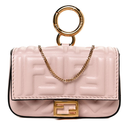 Fendi Nappa Matisse FF Embossed Nano Baguette Charm Rosa Quarzo 1 of 10