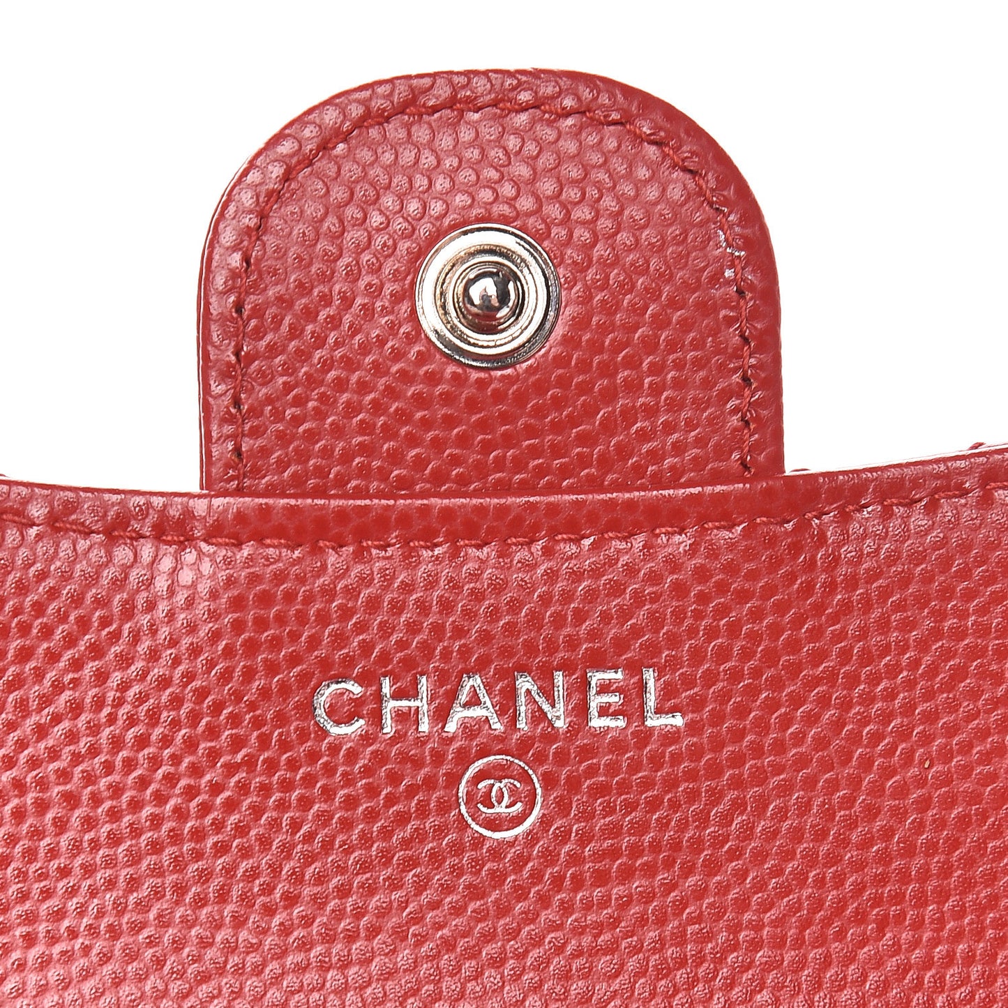Caviar Chevron Quilted Compact Flap Wallet Dark Red