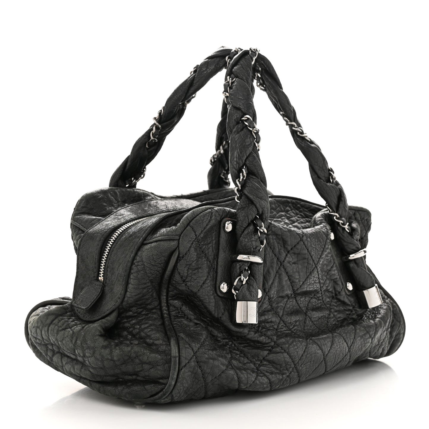 Distressed Lambskin Lady Braid Bowler Black