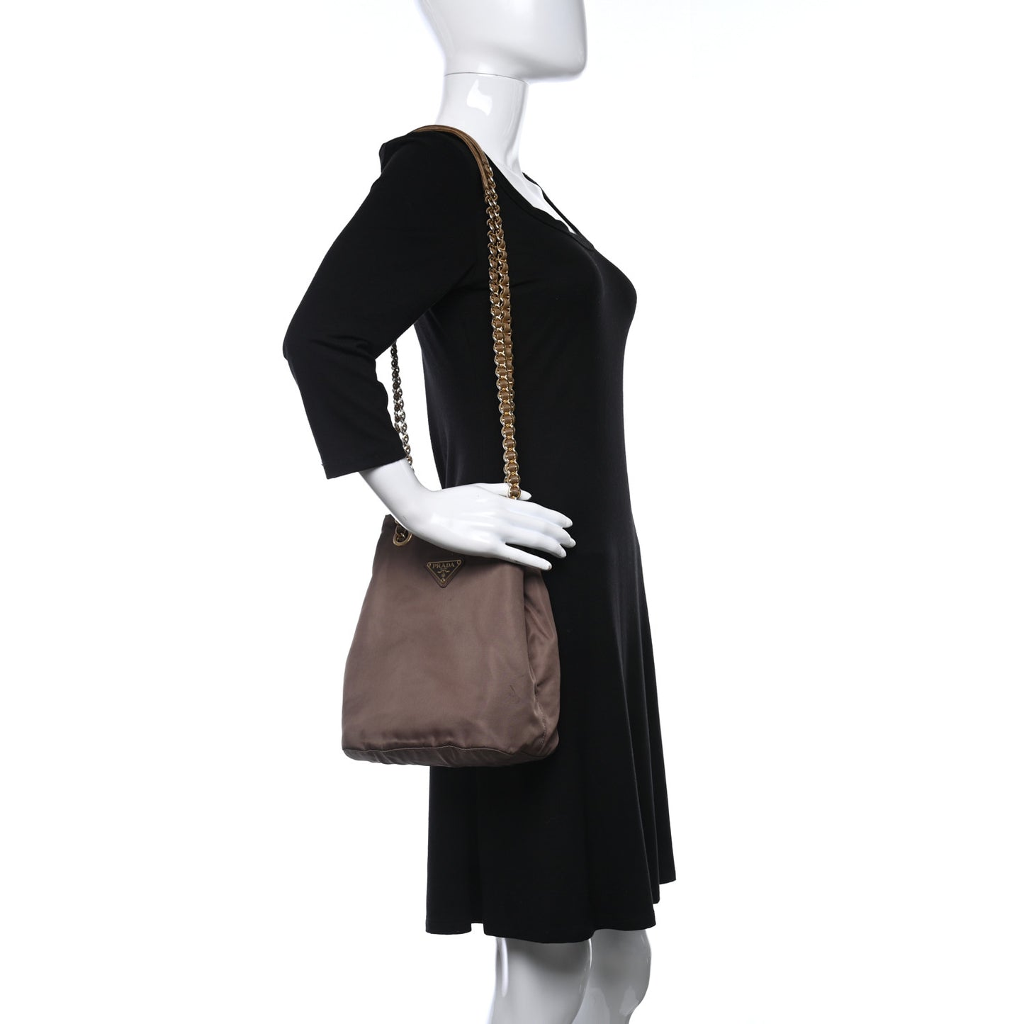 Tessuto Nylon Chain Shoulder Bag Brown