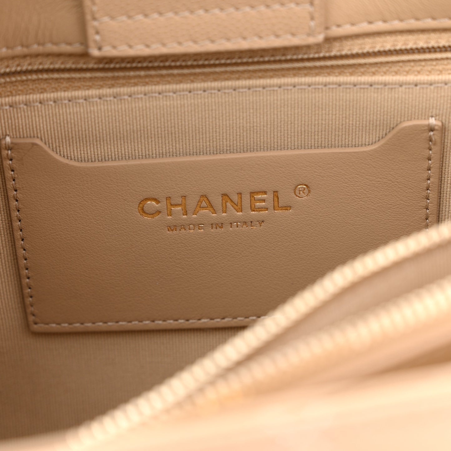 Shiny Caviar Quilted Chain Handle Shopping Tote Beige