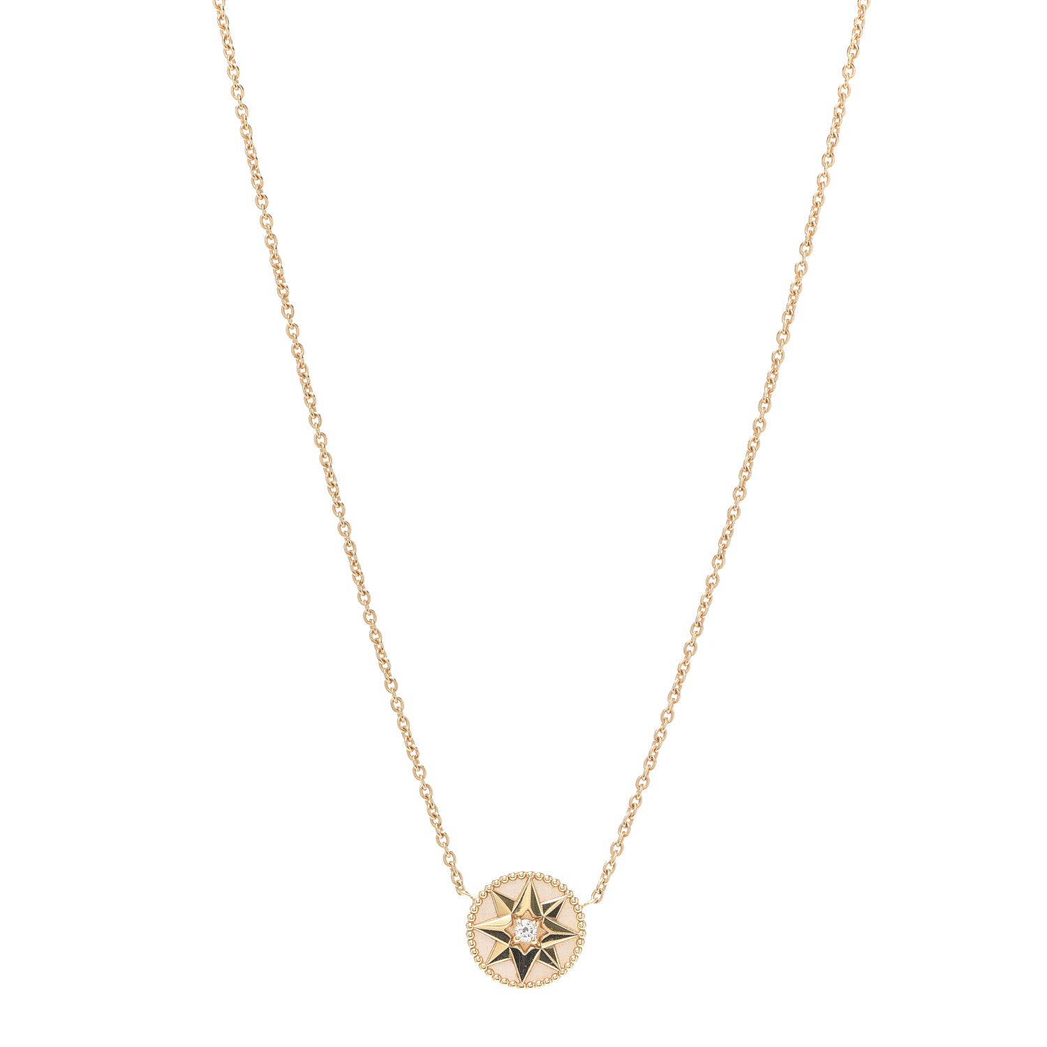 Christian Dior 18K Yellow Gold Diamond Mother of Pearl Rose Des Vents Necklace 1 of 5