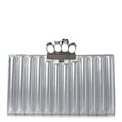 Alexander McQueen Metallic Calfskin Quilted Four Ring Knuckle Flat Clutch Silver 1 of 13