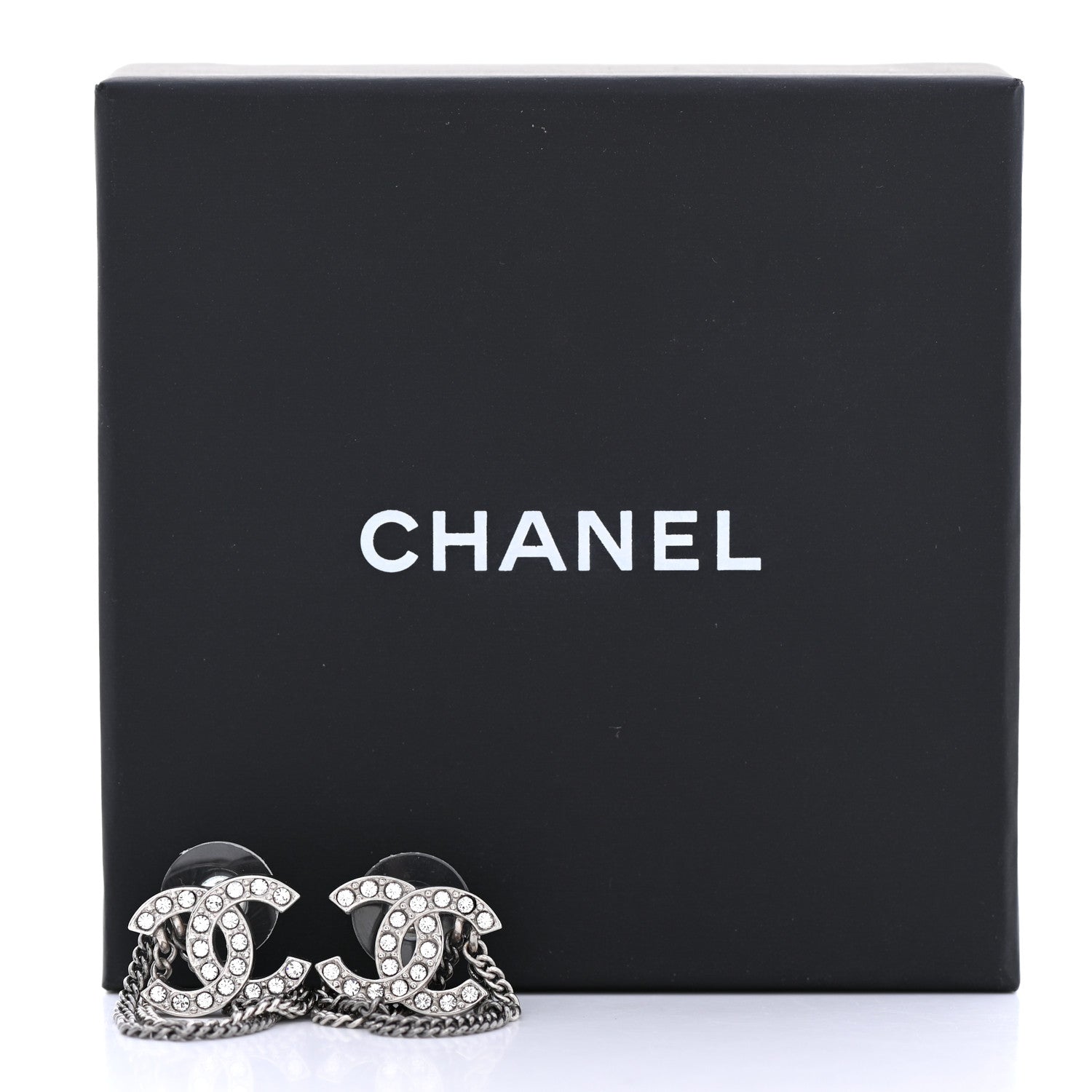 Chanel Crystal Chain CC Earrings Silver 5 of 5