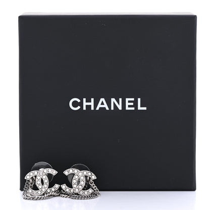 Chanel Crystal Chain CC Earrings Silver 5 of 5