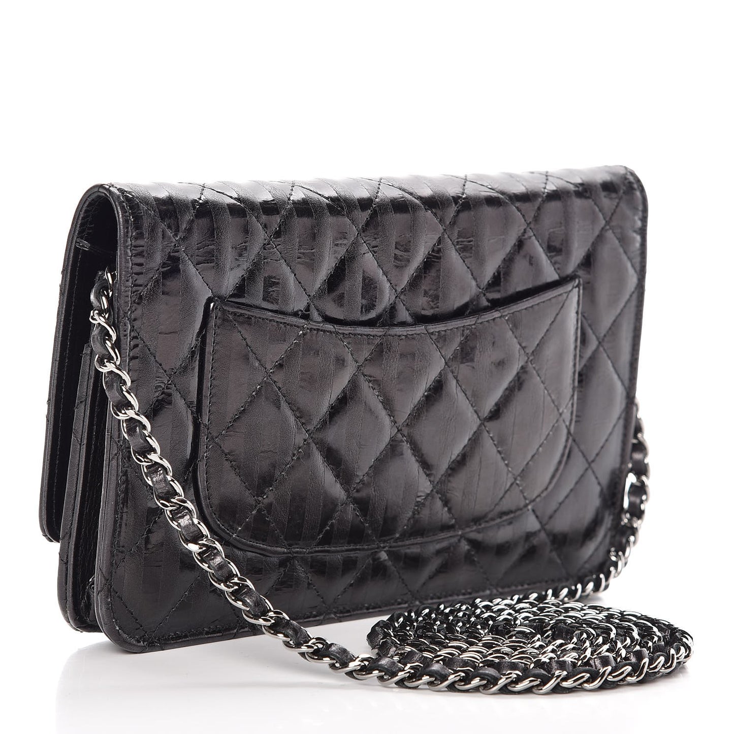 Aged Calfskin Striped Reissue Wallet On Chain WOC Black